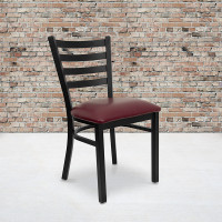 Flash Furniture Hercules Series Black Ladder Back Metal Restaurant Chair with Burgundy Vinyl Seat XU-DG694BLAD-BURV-GG